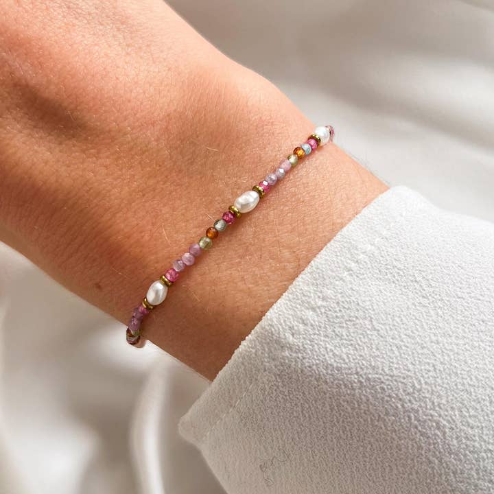 Pulseira de pérolas de pedra natural ágata rosa por atacado de Victoire Collection