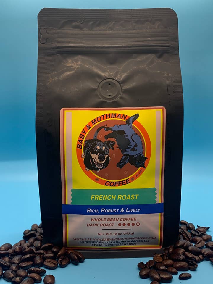 French Roast- Dark Roast Whole Bean 12oz Premium Coffee for wholesale by Baby & Mothman Coffee