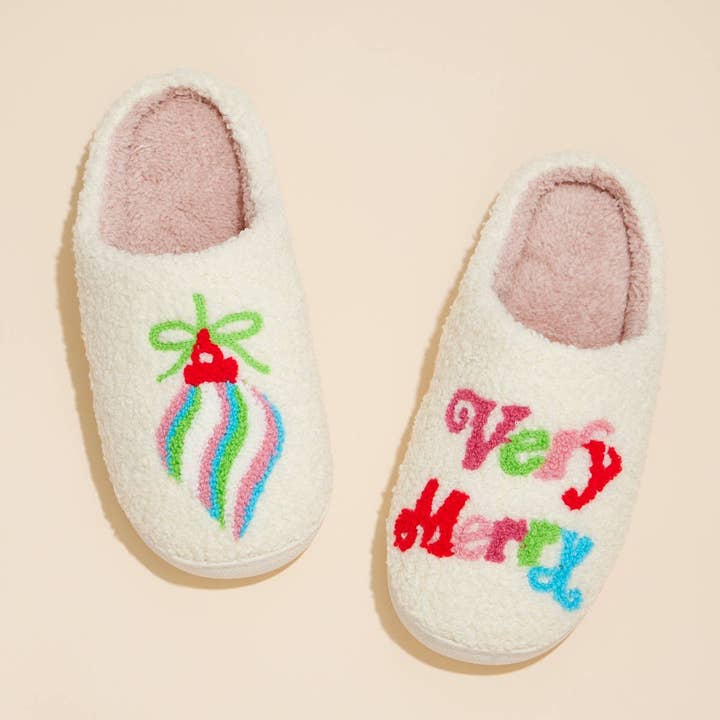 Multi Very Merry Christmas Home Slippers for wholesale on Faire