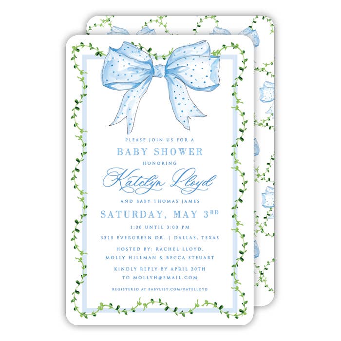 Lazo azul pintado a mano con enredadera grande y plano troquelado para venta al por mayor de RosanneBeck Collections