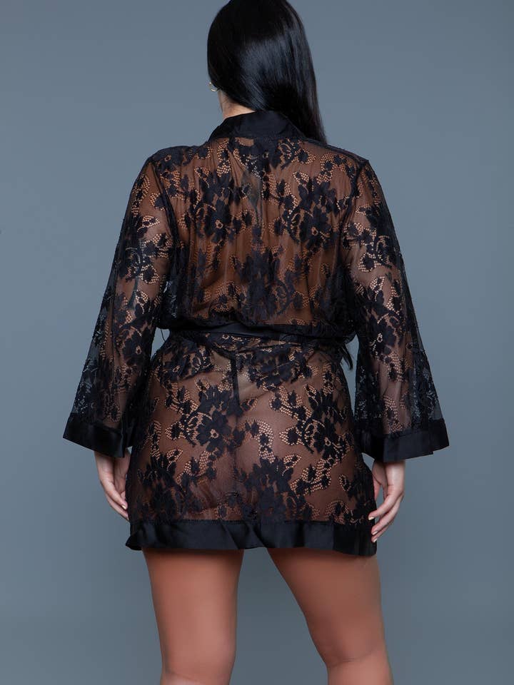 BeWicked - Wholesale Robe – Women's - 2275 Delia Robe Floral Lace Robe with Satin Trimming2