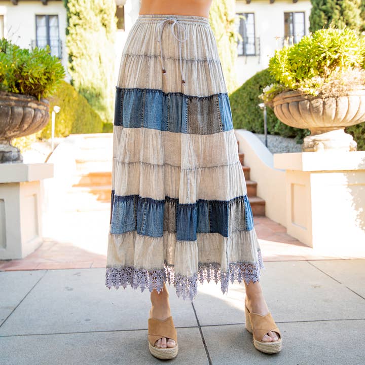 Young Threads - Wholesale Skirt - Women's - Women Long Tiered Western Skirt, Lined With Two Pockets