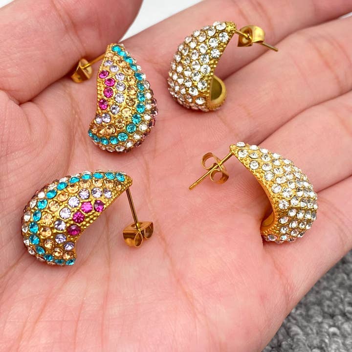 Fuld Cubic Zirconia 18k forgyldt stål dråbeøreringe -FGS for engroshandel hos Mio Queena