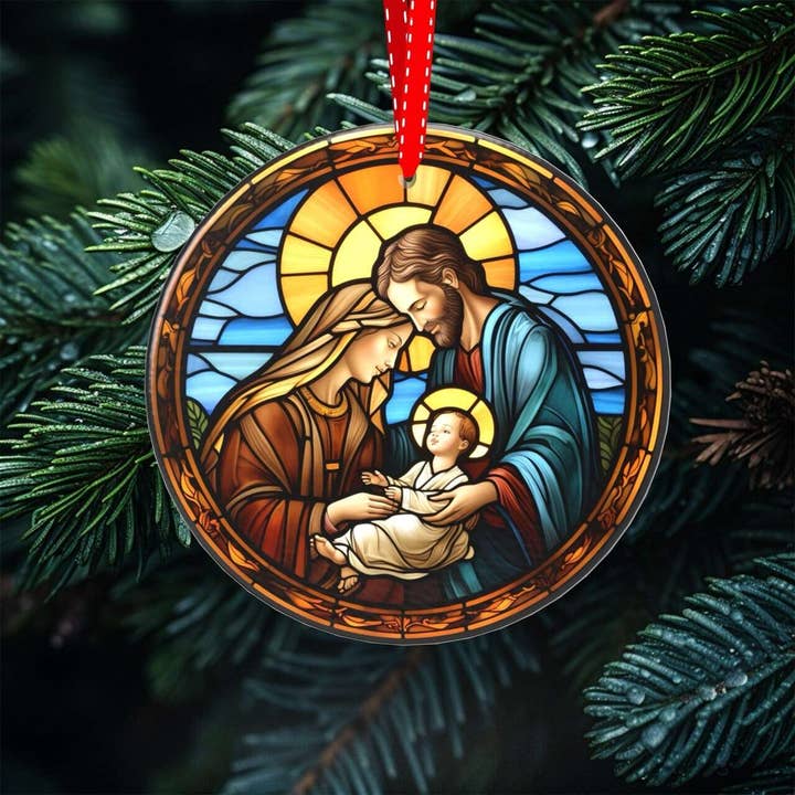 Peeping Tom's Cottage - Wholesale Ornament Set - Heavenly Glow - Set of 7 Stained Glass Nativity Scene Ornaments for Christmas Tree Decor3