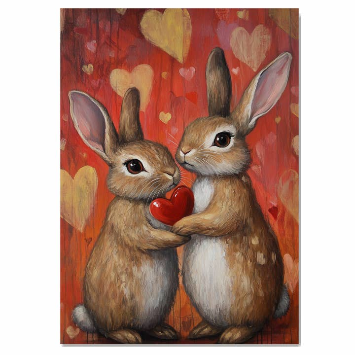 Bunny Couple Holding Heart Romantic Valentine Rabbit Canvas for wholesale by Art Paradise Studios