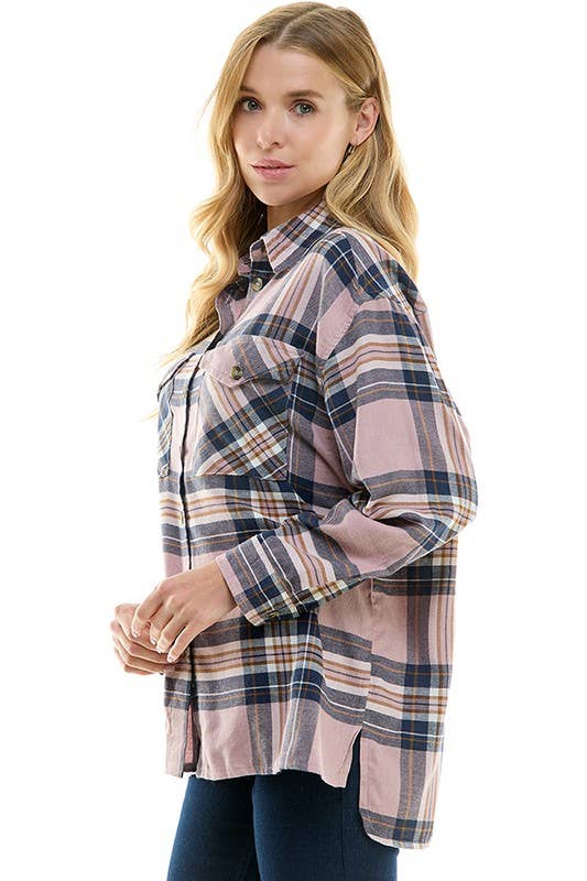 Light Fade Rosa Överdimensionerade rutiga skjortor med lös passform för kvinnor för wholesale på Faire2