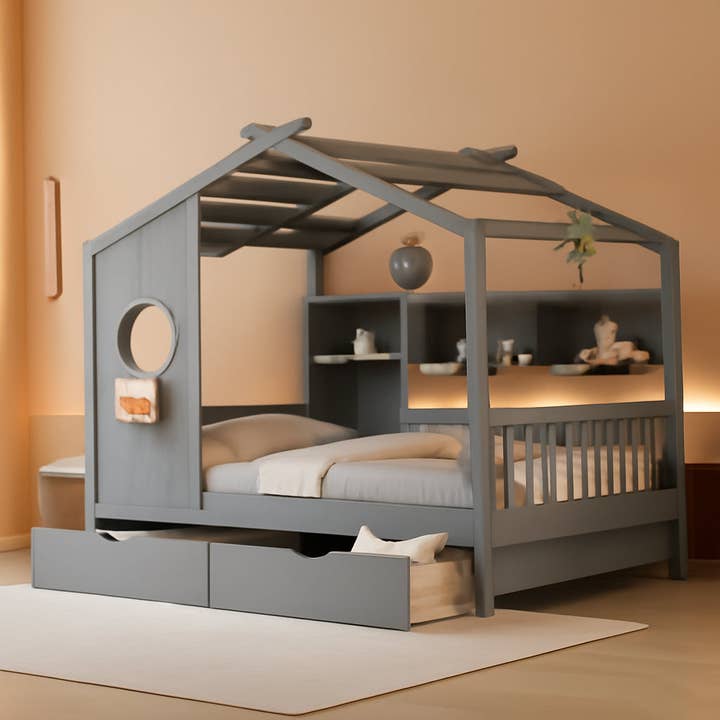 Kids Full Playhouse Bed With Drawers Shelves Storage for wholesale by ShipItFurniture