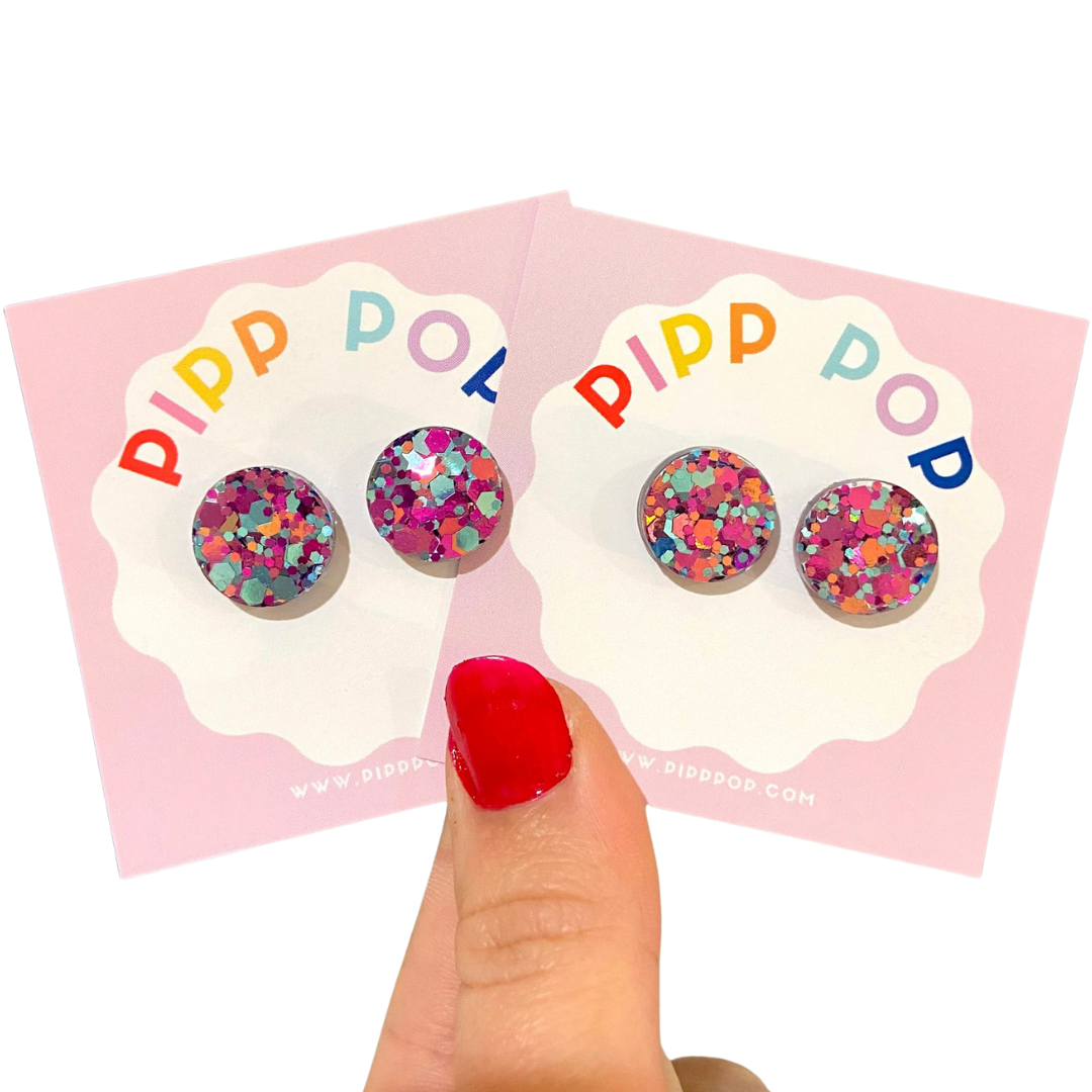 Pipp Pop - Wholesale Stud/Post Earrings - Glitter Resin Studs - 34 Colours Available9