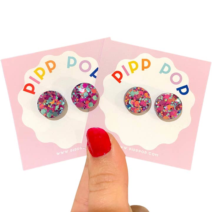 Pipp Pop - Wholesale Stud/post earrings - Glitter Resin Studs - 34 Colours Available9