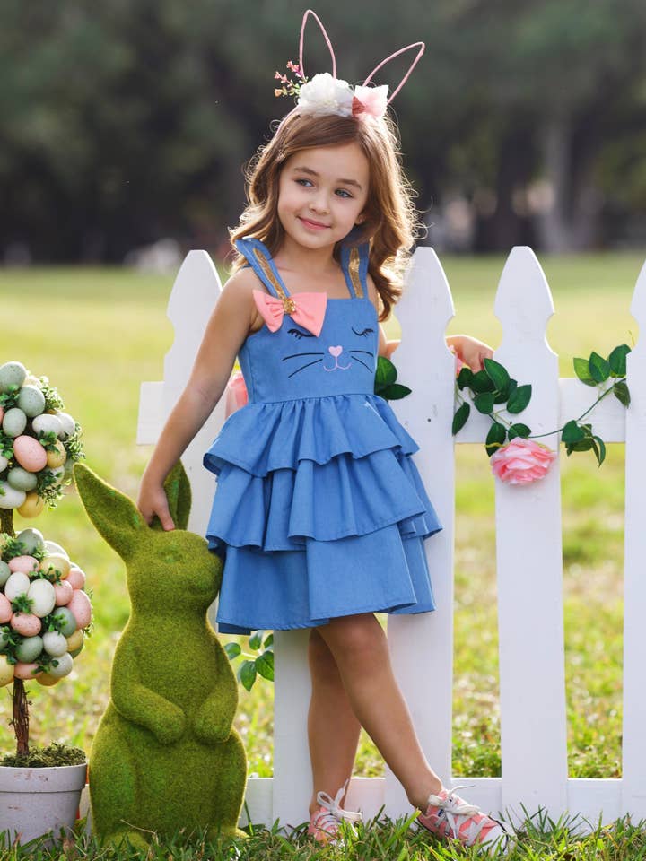 Bunny Dreams Volangklänning i Denim för Påsk för wholesale av Mia Belle Girls • Wholesale