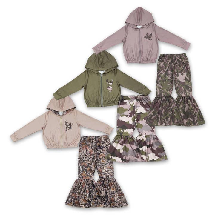 Veste à capuche en forme de daim, pantalon camouflage, tenues de chasse pour filles pour la vente par Yawoo Garments