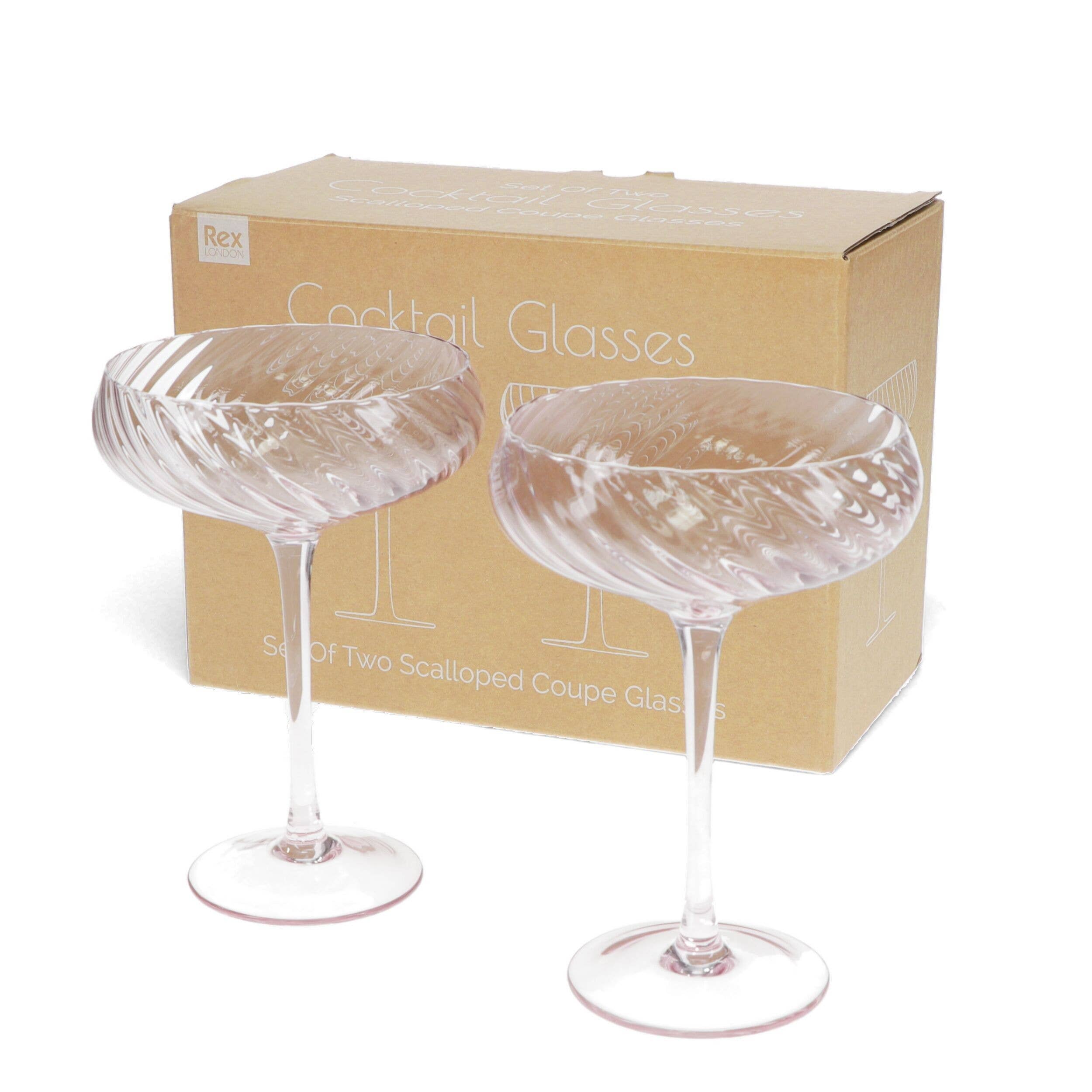 Rex B2B - UK – wholesale Cocktail/liquor glass – Scalloped Coupe Cocktail Glasses 250ml (Set of 2) - Pink1