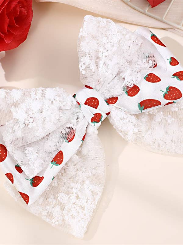 LARGE LACE STRAWBERRY BOW RIBBON HAIR CLIPS | 40H911 for wholesale by JOSSLYN by wall to wall