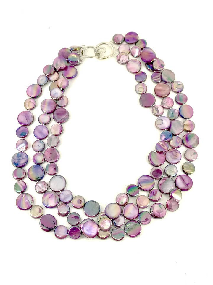 252021 - Lila 3-Strang-MOP-Halskette für den Großhandel von Sea Lily