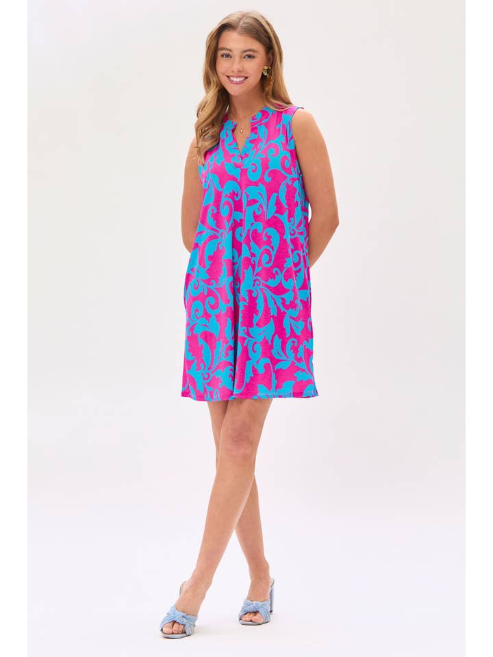 Magenta Teal Mandarin Collar Tank Dress for wholesale on Faire