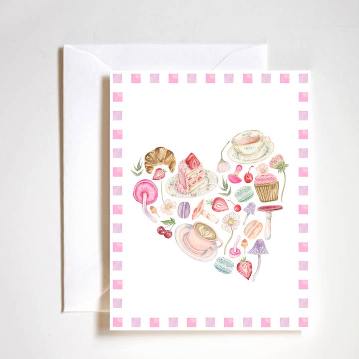 Stephanie Tara Stationery - Wholesale Friendship Card - cafe heart love friendship card, pastries and coffee