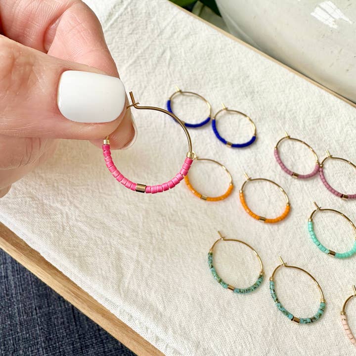 Ocean Breakup - Wholesale Hoop Earrings - Tiny Colorful Gold Bar Hoop Earrings2