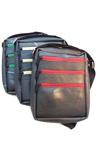 Ganesh Himal Trading - Wholesale Crossbody Bag - Unisex - Recycled Rubber Crossbody Bag w/Colored Zippers2