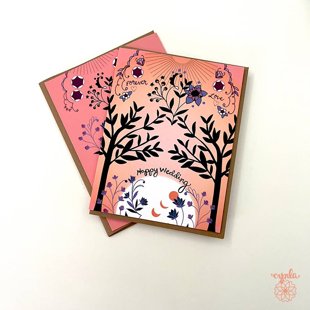 Cynla - Vente Faire-part de mariage - Carte de vœux Wedding Trees - Nature Wedding Corail Orange0