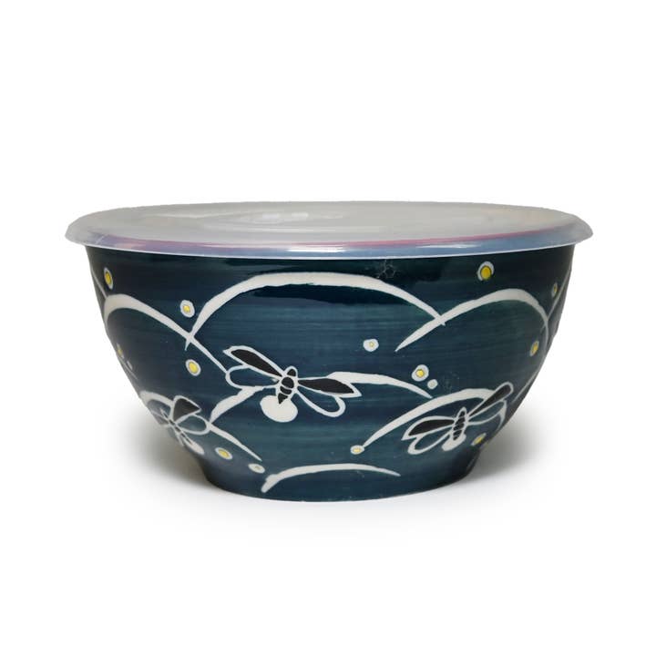 MIRA 6" BOWL WITH LID – NAVY AND WHITE DRAGONFLIES for wholesale by Fuji Merchandise Corporation