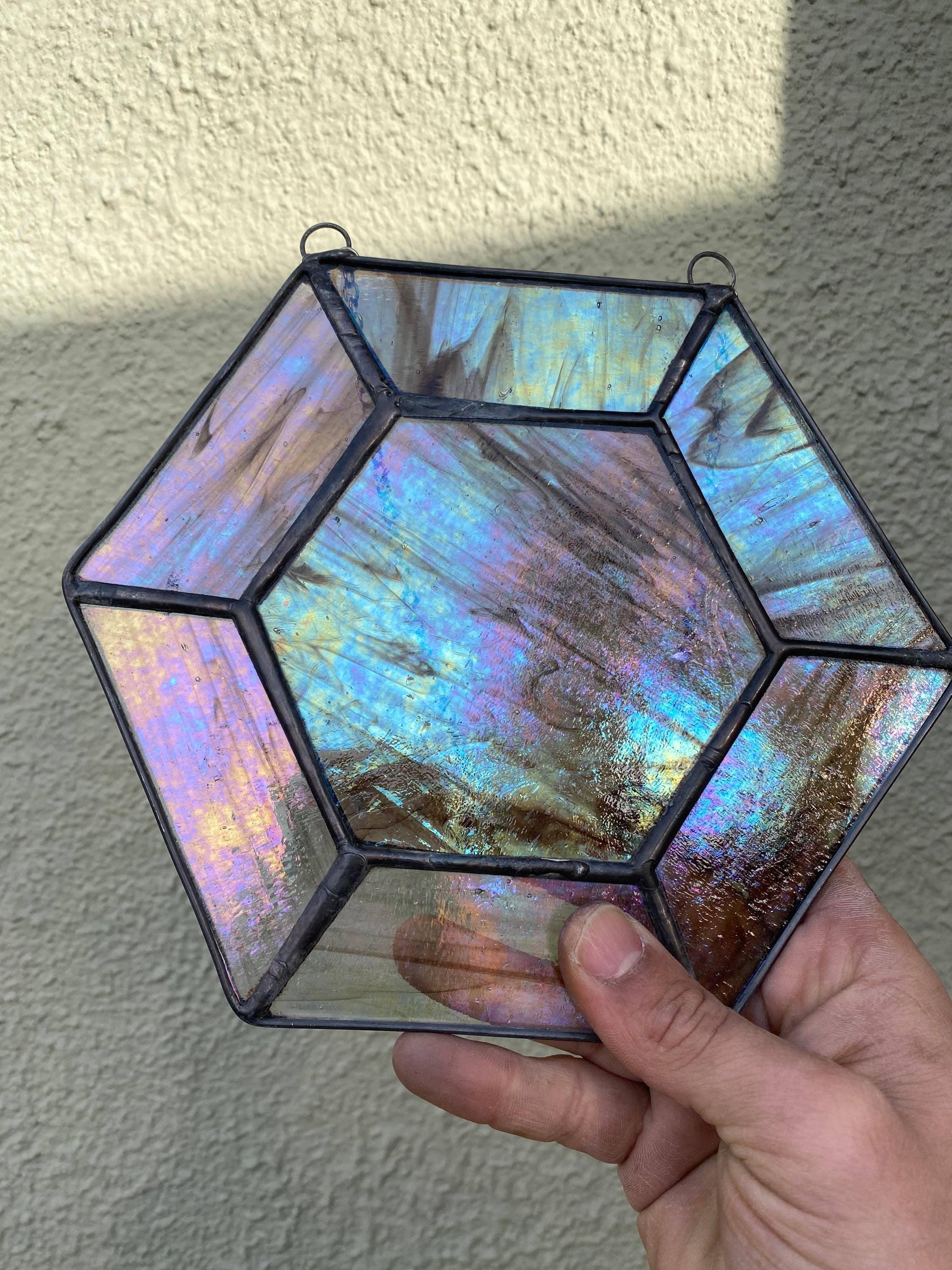 Made By Rheal - Wholesale Suncatcher - Iridescent Brown & Clear Swirl Gem Stained Glass Suncatcher2