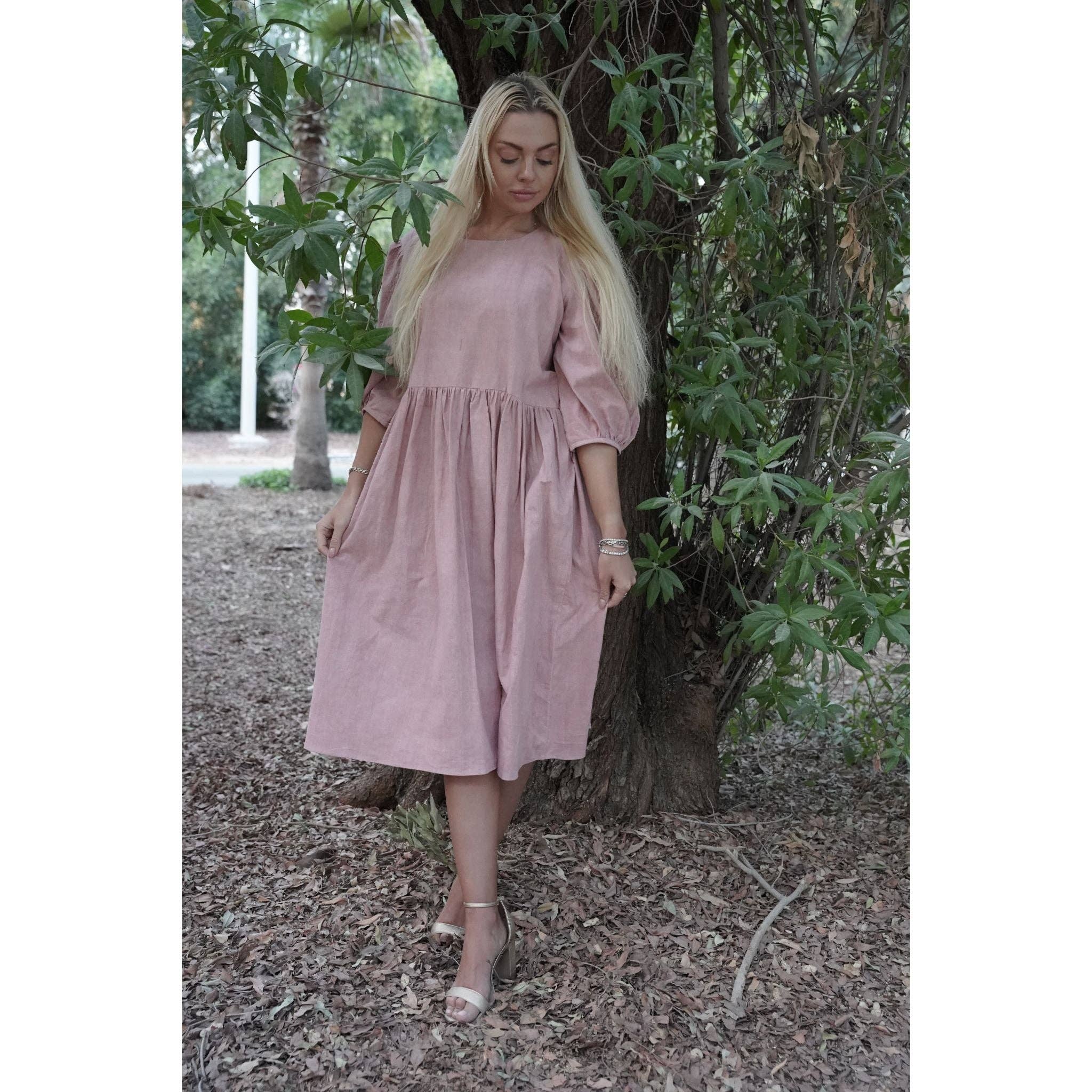 hybella – Engroshandel Kjole - Dame – Midi Natural Peach Frugt farvestof Khadi Zero Affald Smock5