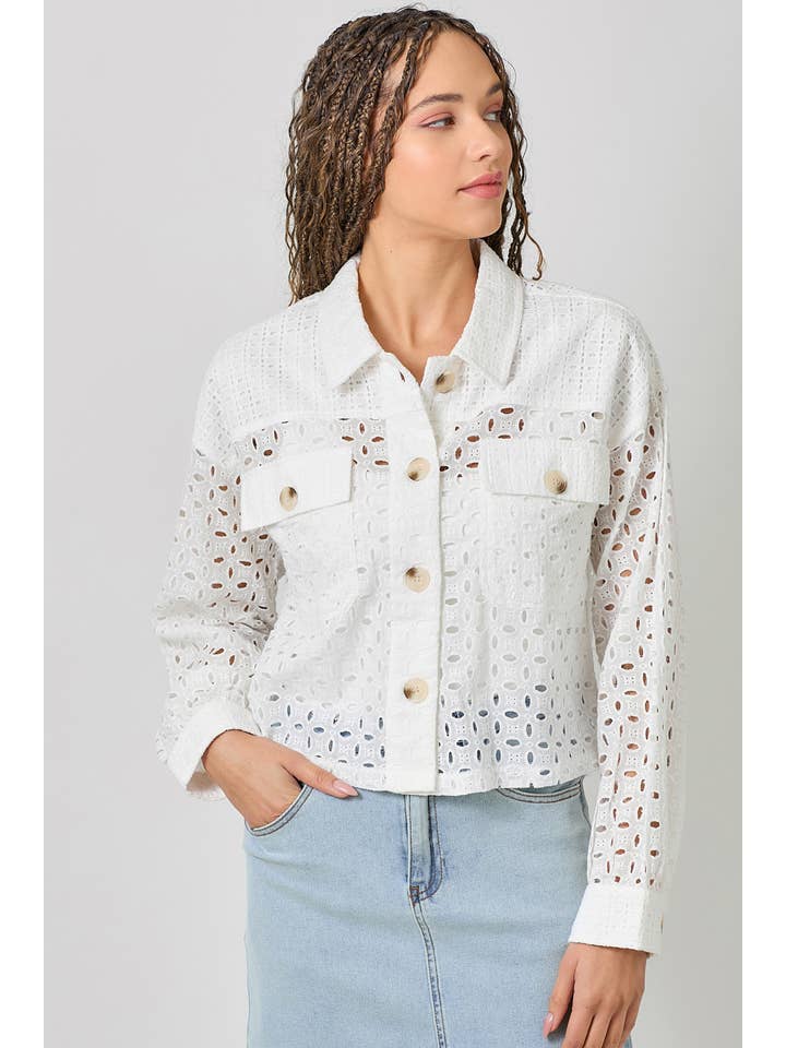 Mystree - Wholesale Jacket - Women's - 61096 Button Down Mixed Eyelet Jacket