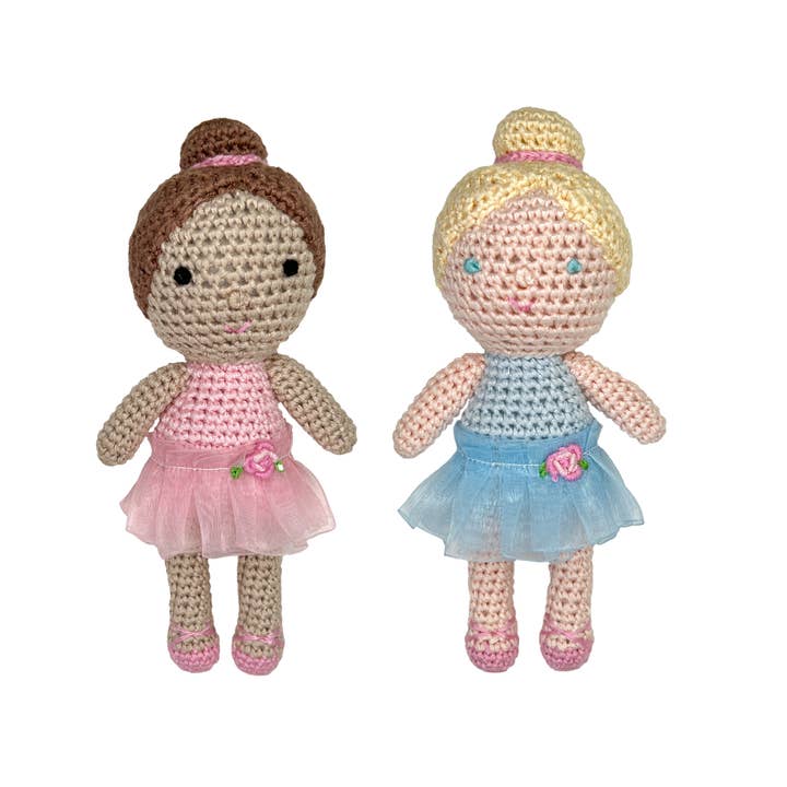 Ballerina Bamboo Crochet Rattle - 2 Colors! for wholesale by Petit Ami & Zubels
