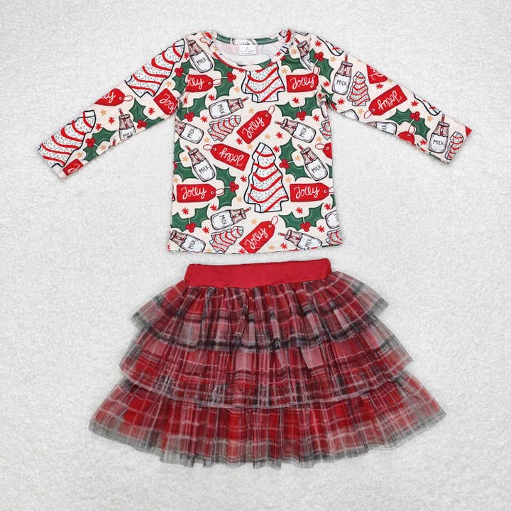 Aier Wholesale - Wholesale Top & Skirt Set - Kids - Baby Girls Christmas Cake Top Ruffle Skirt Clothes Sets