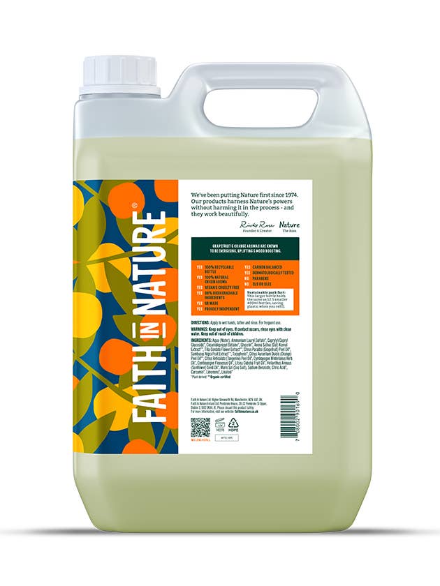 Grapefruit & Orange Hand Wash - 5L for wholesale by Faith in Nature