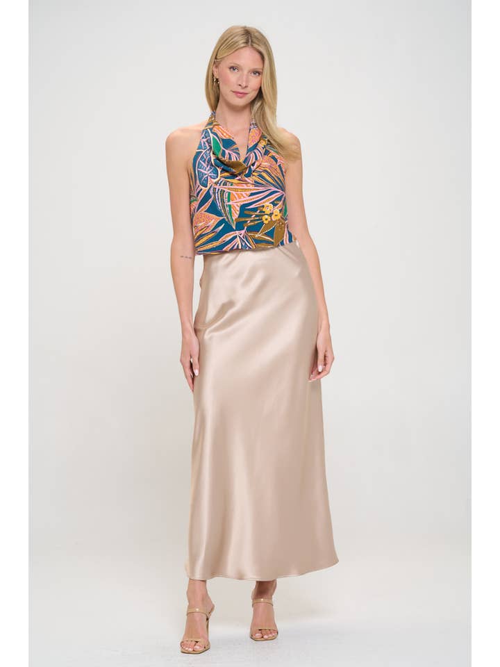 Renee C. - Wholesale Skirt - Women's - Made in USA Solid Silky Satin Maxi Skirt