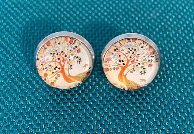 SMA Artistry Creations - Wholesale Stud/Post Earrings - 12mm Tree of life design glass cabochon stud earrings4