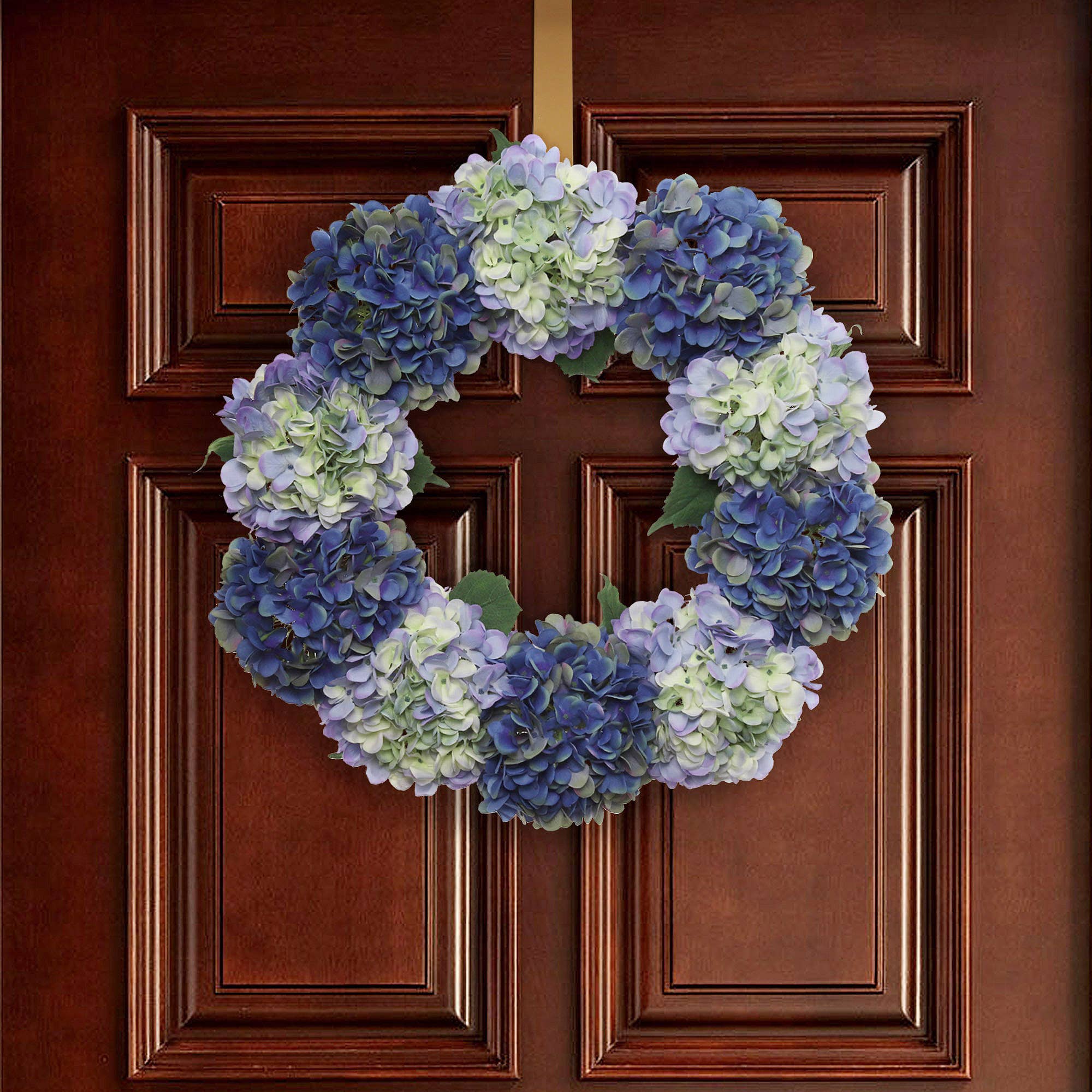 Larksilk - Wholesale Wreath - 24" Mixed Blue Hydrangea Wreath - Lifelike Floral Decor2