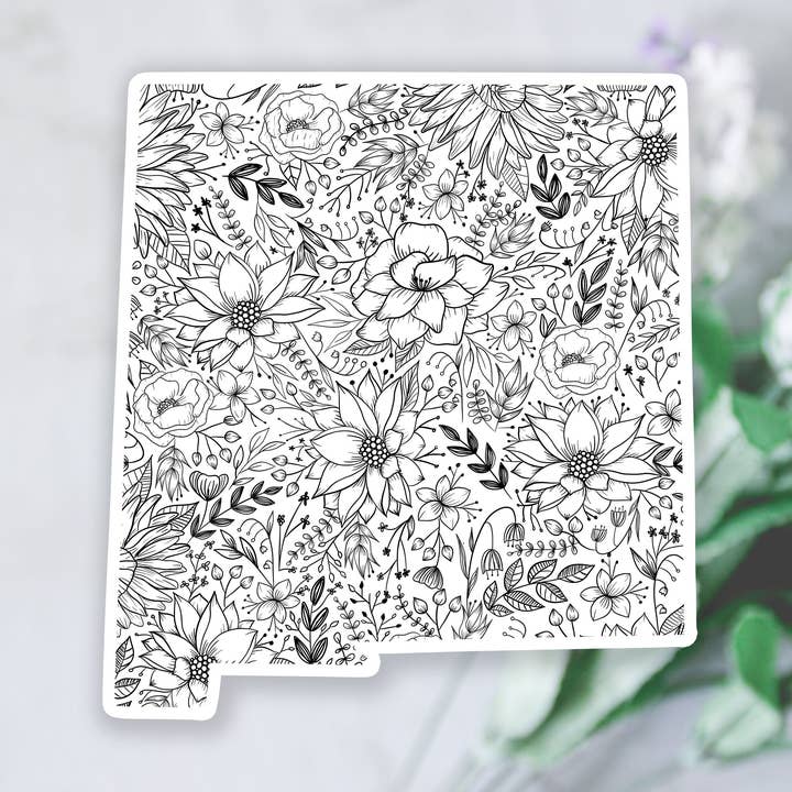 Adhesivo de vinilo floral blanco y negro del estado de Nuevo México para venta al por mayor de West Creek Mercantile