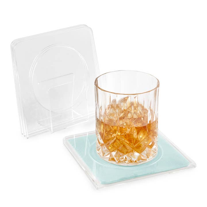 Huang Acrylic - Wholesale Coasters - Single Fold Cocktail Napkin Coaster W/ Stand (4/Set)1