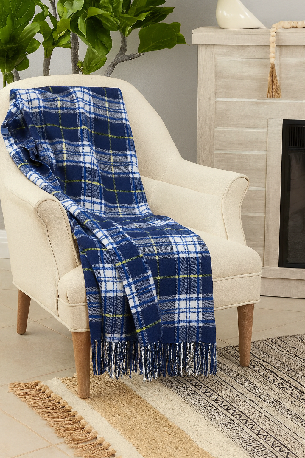 Fennco Styles - Vendita all'ingrosso Plaid - Coperta accogliente per feste in tartan scozzese blu scuro, 150 x 60 pollici5