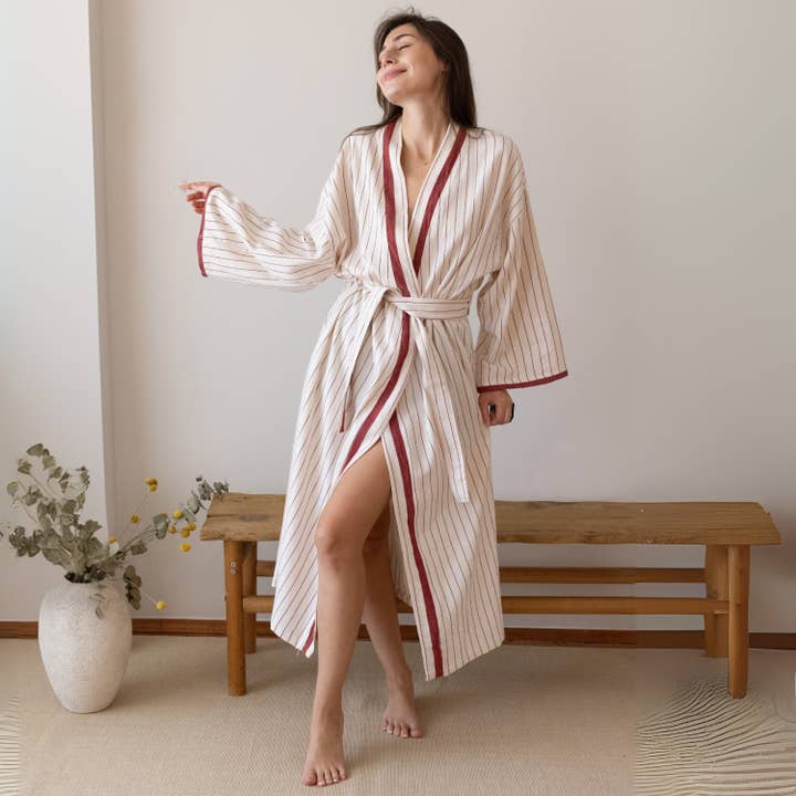 Vivamaison - Vendita all'ingrosso Vestaglia - Unisex - Kimono a Righe in Cotone Premium, Comfort Leggero11