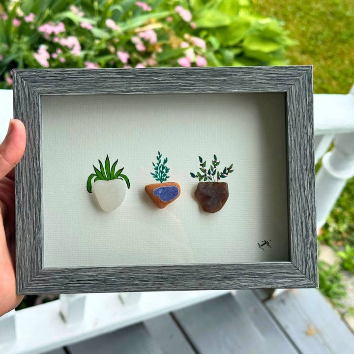 Framed Pebble Art Succulent Trio – Handmade Stone Planter and other Purchase Wholesale garden pebbles. Free Returns & Net 60 Terms on Faire trending on Faire.