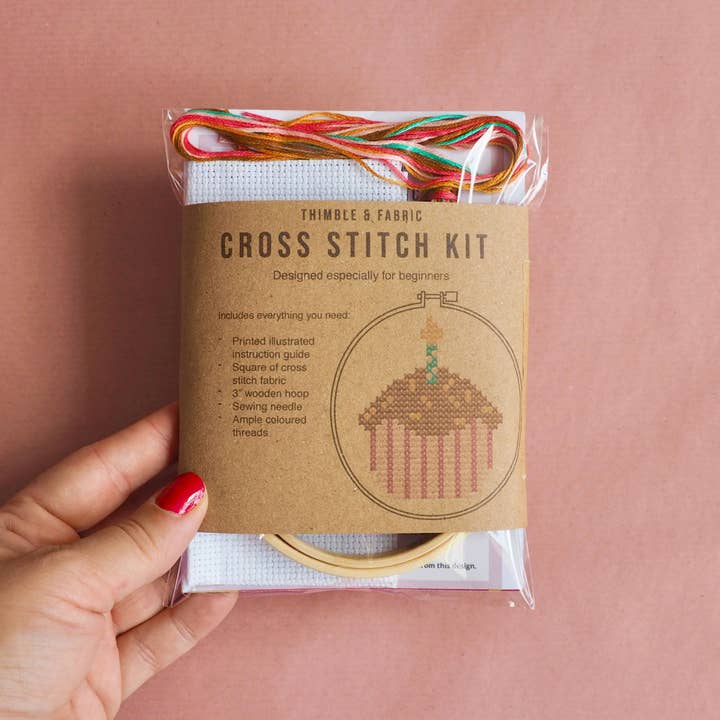 Thimble and Fabric - Wholesale Embroidery/Cross Stitch Supplies - Chocolate Cupcake Mini Cross Stitch Kit | Beginner Craft Kit1