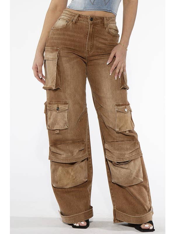 Rehab Lab - Wholesale Jeans - Women's - COLOR WASHED OVERSIZED FIT DENIM CARGO PANTS