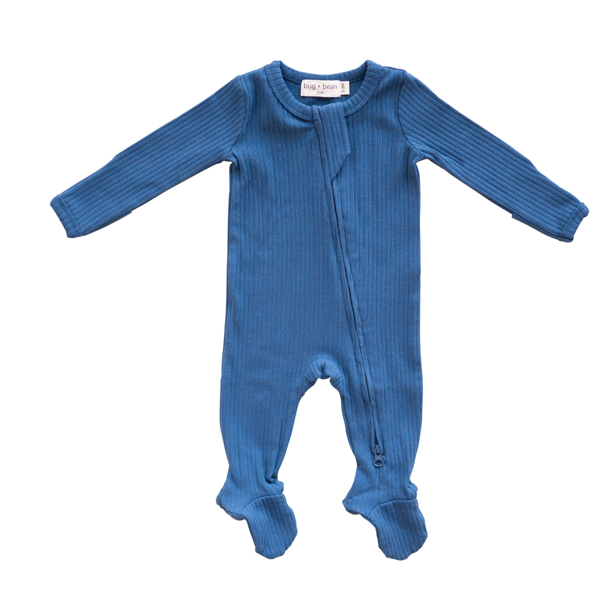 bug + bean kids – Engroshandel Romper - Baby – Økologisk Bomuld Ribbet Footie - Ocean Blue1