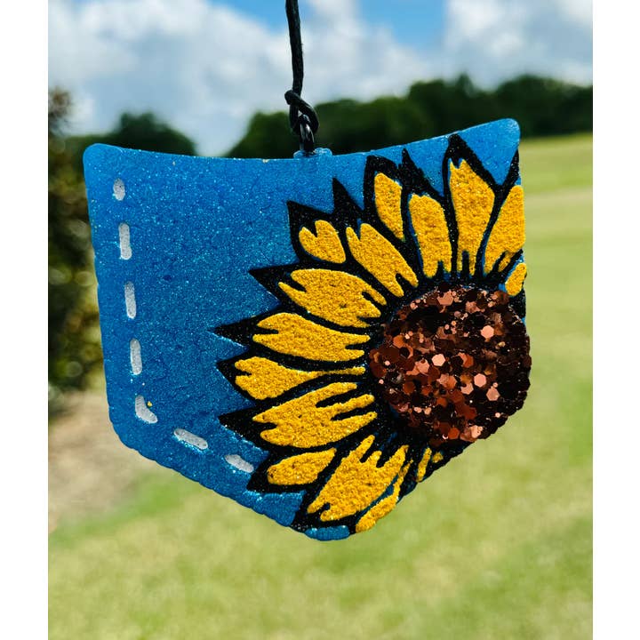 Sunflower Jean Pocket Car Freshie/Car Scent/Air Freshener for wholesale by Scent Story Freshies
