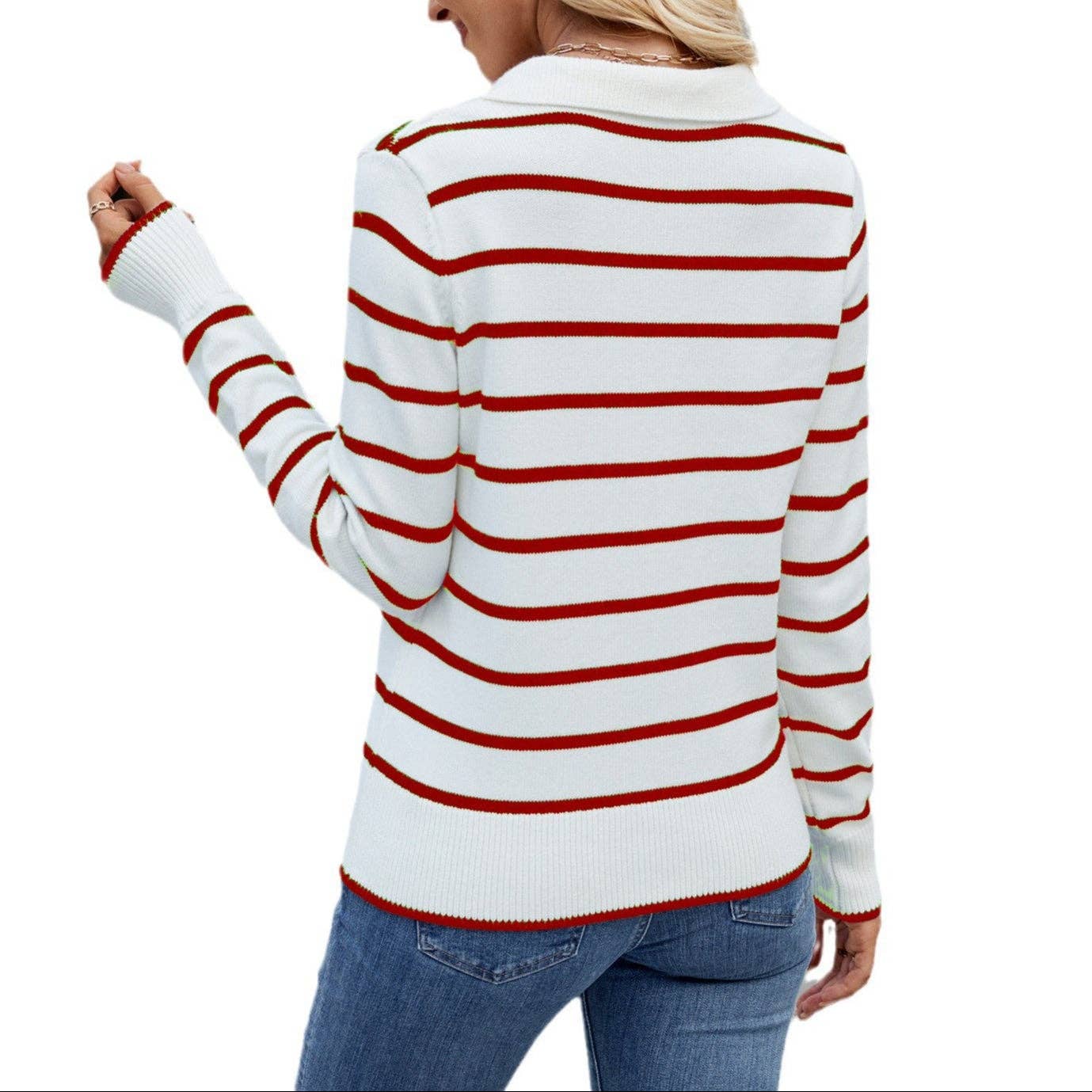 safistyle - Wholesale Knit Top - Women's - Women’s Casual Striped Lapel Sweater Top13