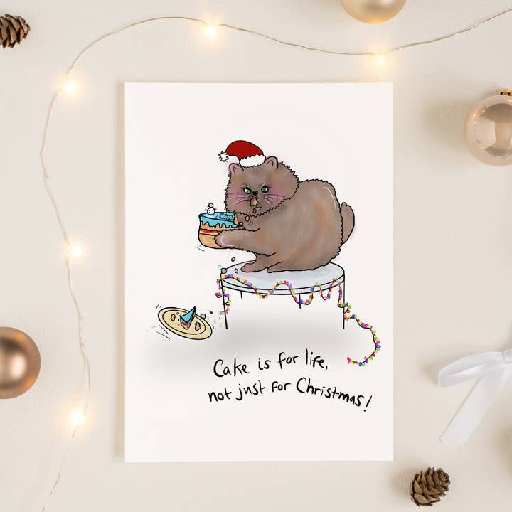 Just Daydreaming - Wholesale Kerstkaartje - Grappige katten-kerstkaart, cake is voor het leven