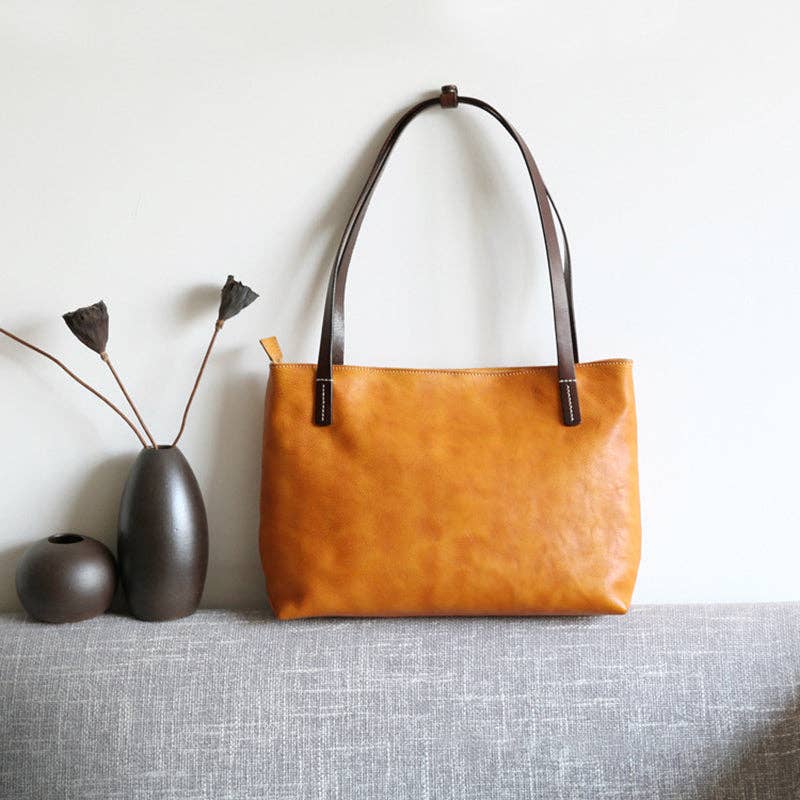 RockCow Leather Studio - Wholesale Tote Bag - Women's - Handmade Vegetable Tanned Leather Tote Bag Leather Shopping Bag Vintage Woman Leather Shoulder Bag Large Work Tote Bag13