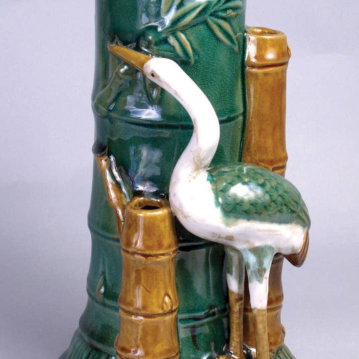 AA Importing - Wholesale Vase - Majolica Style Ceramic Crane Vase Pair
