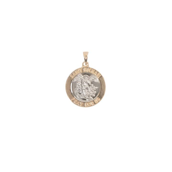 Aim Eternal - Wholesale Individual charm/pendant - Gold Filled Archangel Saint Michael Medal Pendant for Protection Protect us with Prayer in the back for Necklace Jewelry Making H-771