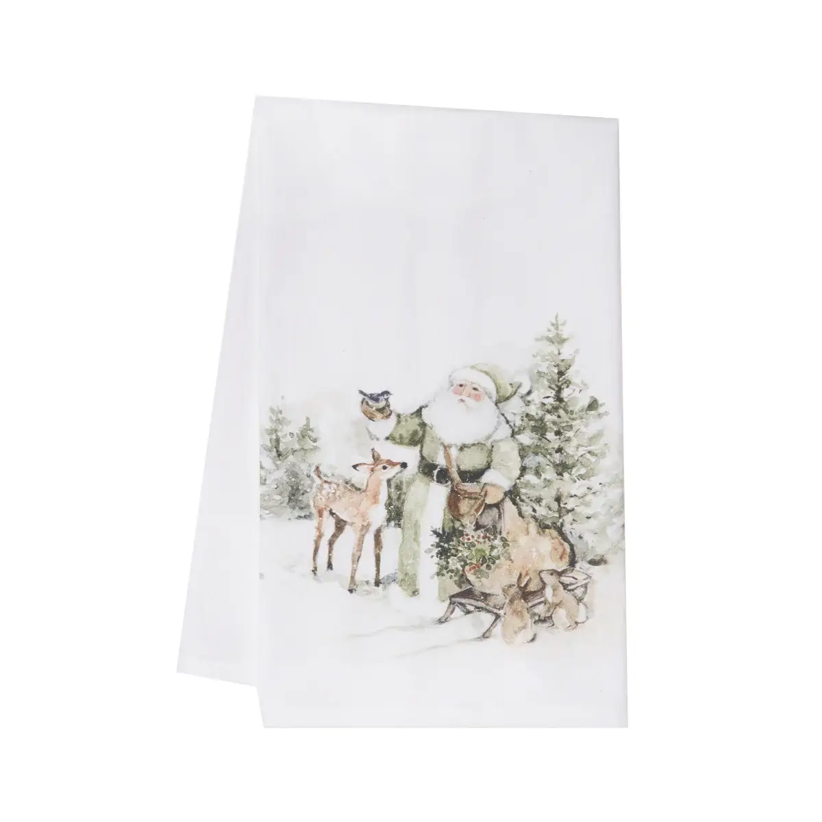 C&F Home - Wholesale Tea Towel - Christmas Woodland Santa & Animals Kitchen Towel0