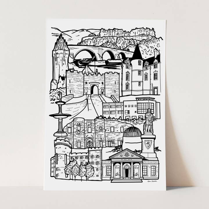 Stirling Landmark Skyline Illustration Print for wholesale by LAW Illustrates