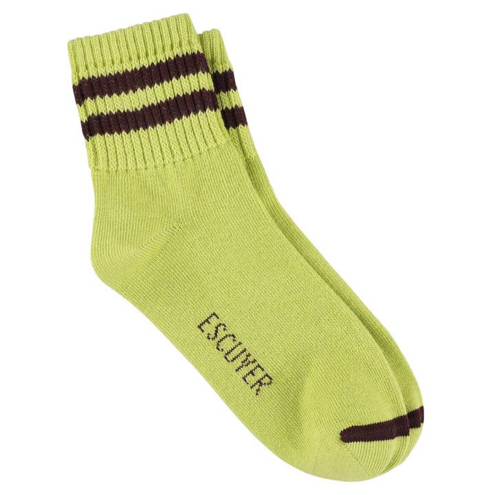 Women Stripes Ankle Socks - Green / Bordeaux for wholesale by ESCUYER